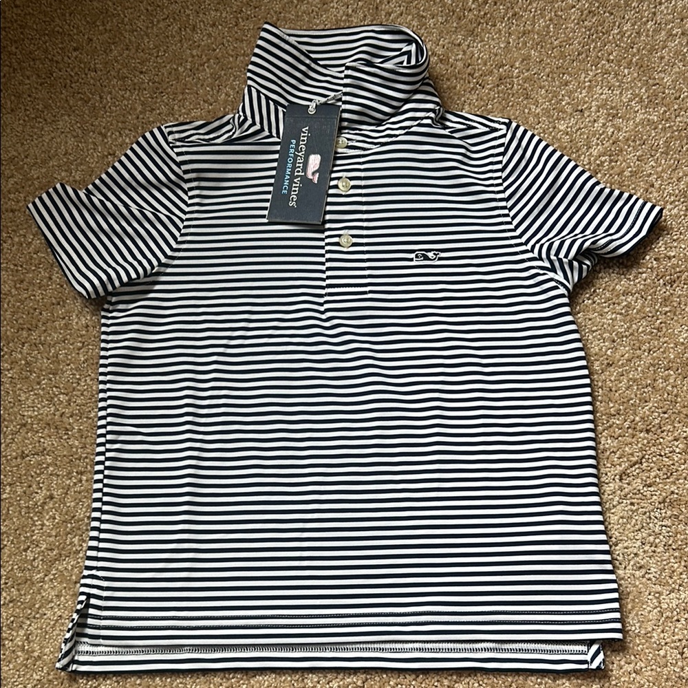 Vineyard Vines Navy and White Striped Polo